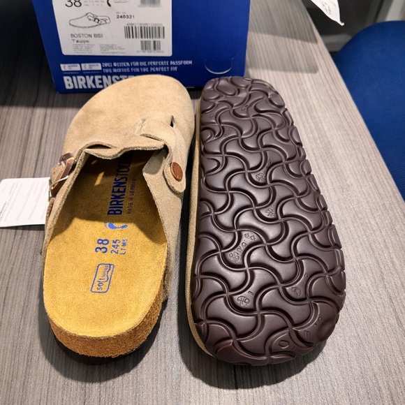 NEW Birkenstock Boston Taupe Suede Narrow With Box Fast Shipping - Picture 8 of 10